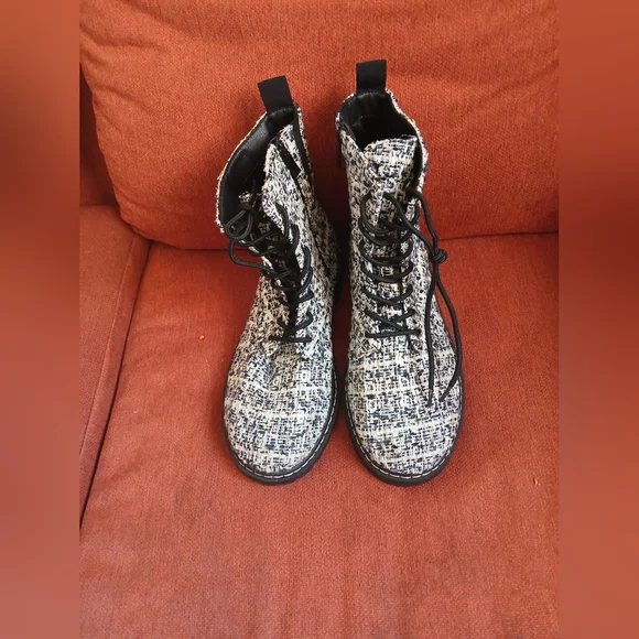 Torrid Black and White Tweed Moto Boots - Picture 6 of 8